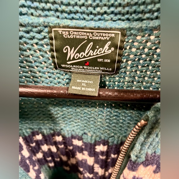 Woolrich Women's 100% Lambs Wool Knit Full Zip Fair Isle Jacket Size XL - Picture 2 of 2
